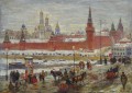 Las escenas de la ciudad del paisaje urbano de Konstantin Yuon de Moscú antiguo